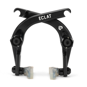 Black bicycle brake caliper with 'Eclat' branding on a white background
