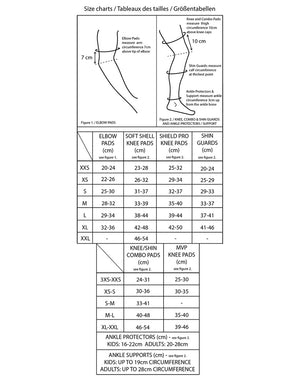 Gain Protection Ankle Protectors sizing chart - sold at RampFest Melbourne