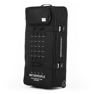 Black wheeled bag with 'Wethepeople' branding on a white background