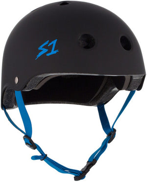 S1 Lifer Helmet - Black Matte/Cyan Straps - RampFest Indoor Skate Park Melbourne