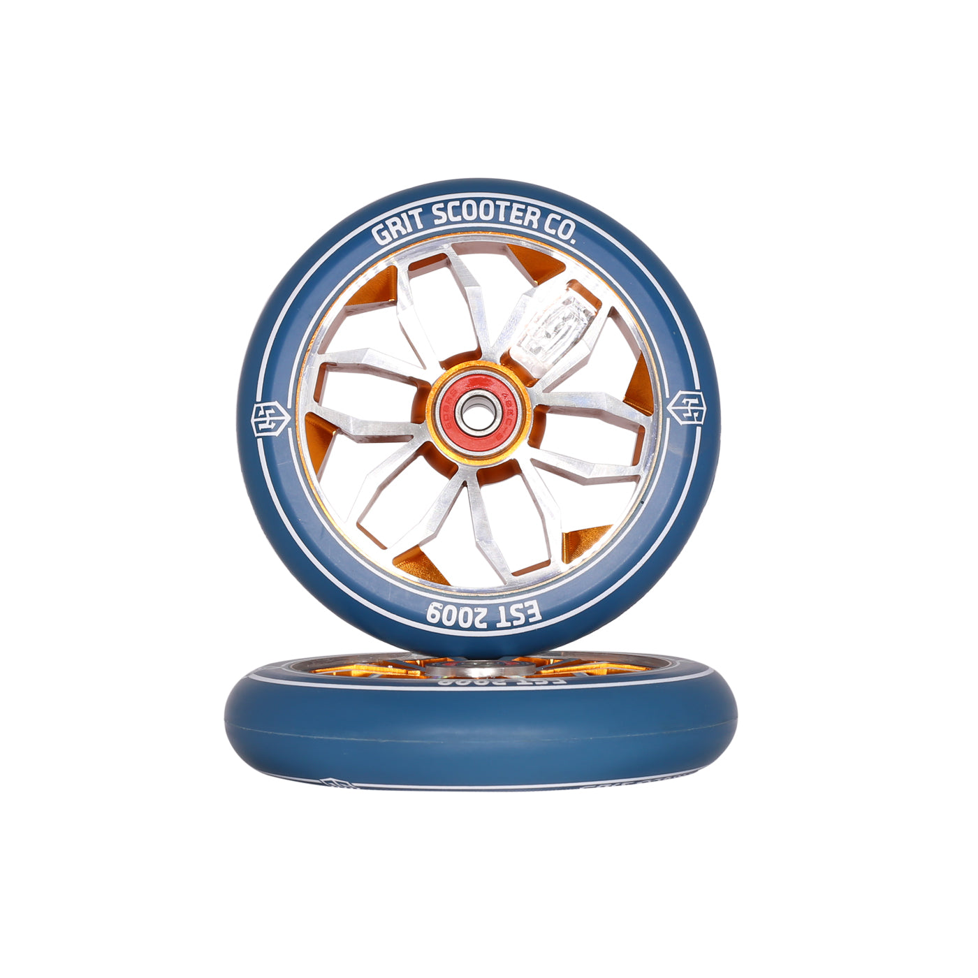 Grit 120mm x 24mm Blue Orange Wheels (Pair)
