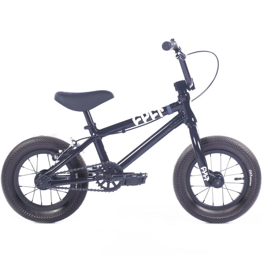 Black children's cult bmx bike with 12 inch wheels on a white background
