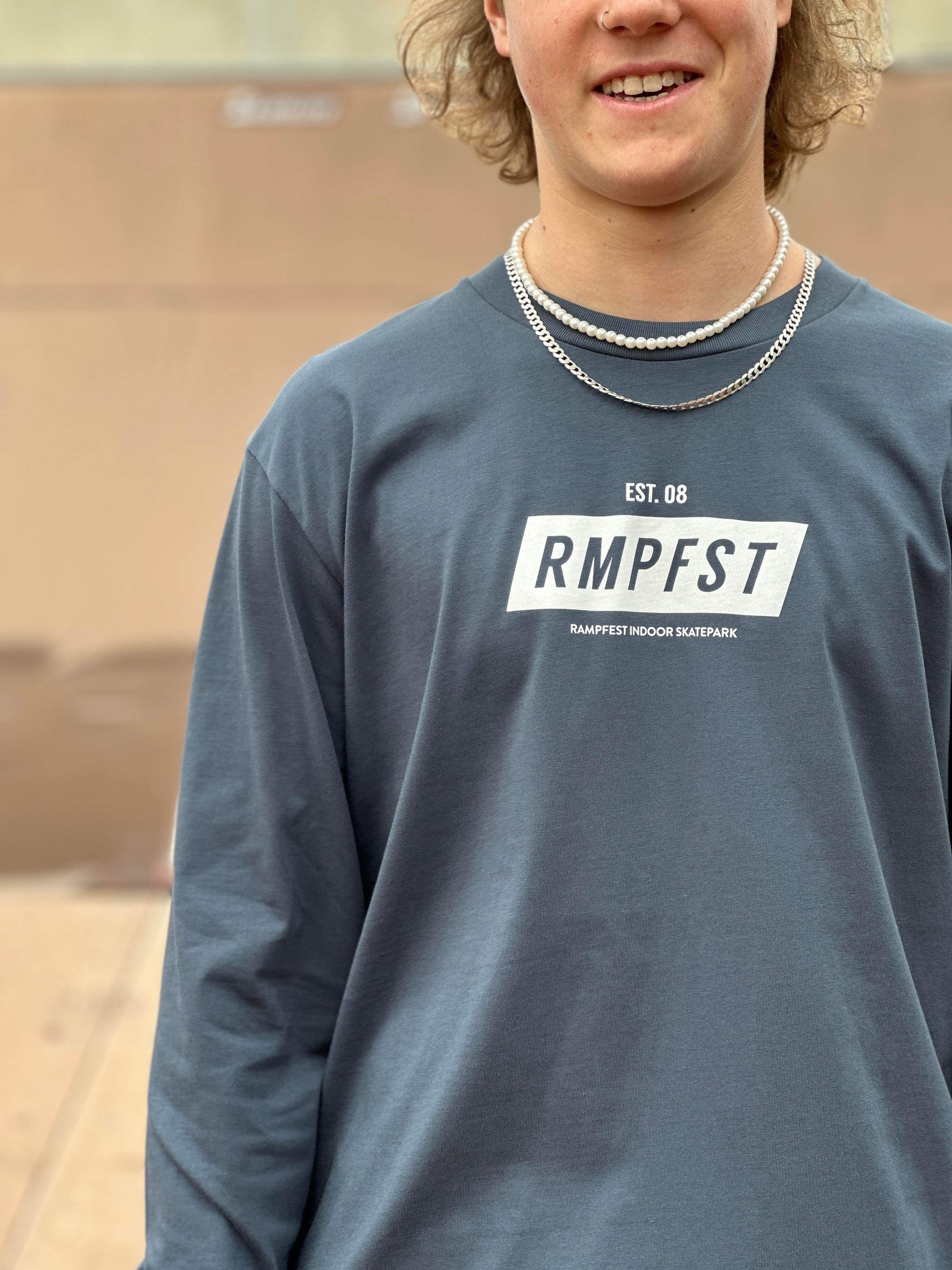 RampFest "RMPFST" Long-Sleeve Tee Shirt - Petrol Blue