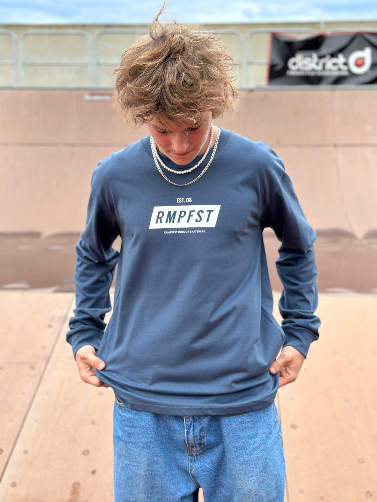 RampFest "RMPFST" Long-Sleeve Tee Shirt - Petrol Blue