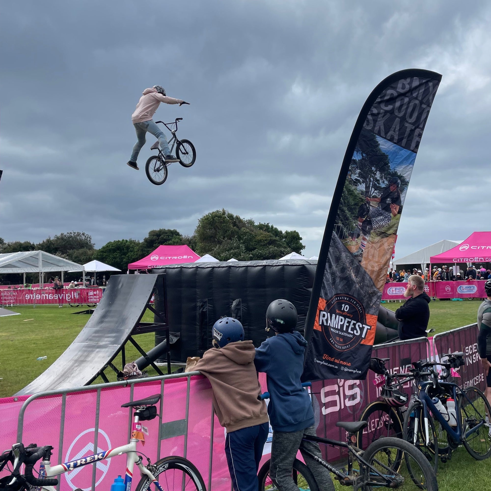 BMX Air Bag Stunt Show at Amys Gran Fondo in Lorne - Delivered by RampFest.