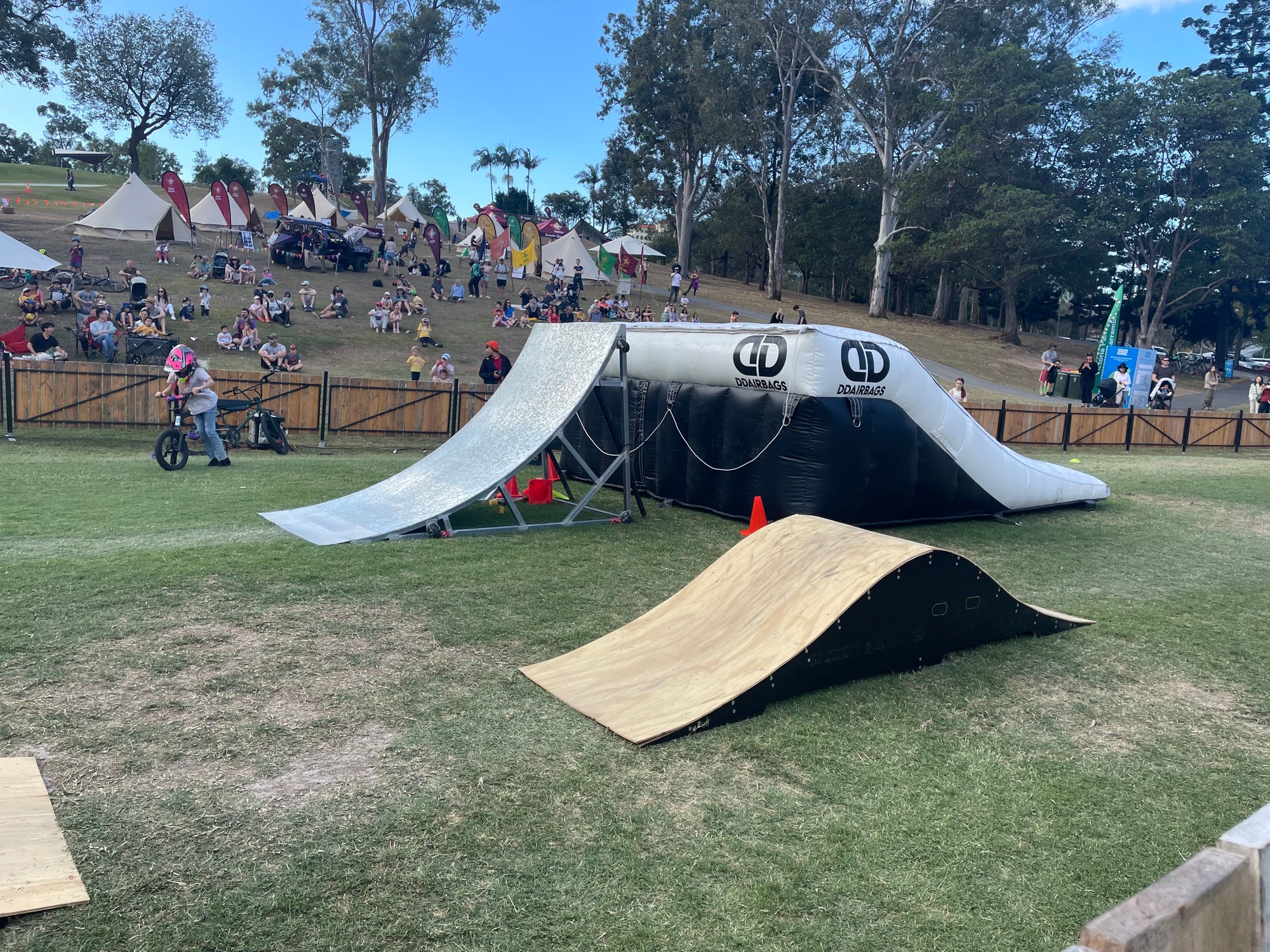 RampFest BMX Airbag show setup in Brisbane for the Outdoors Festival in Victoria Park, Brisbane.