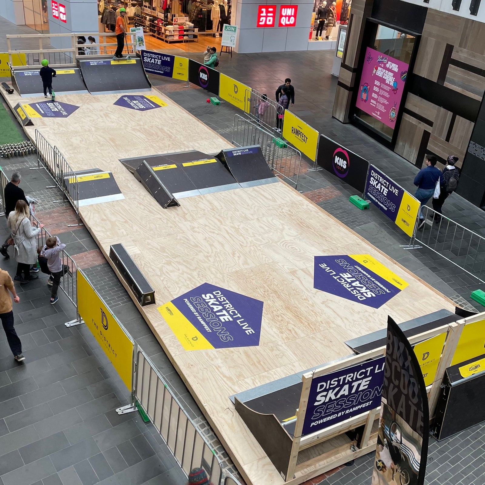 Pop Up Skatepark activation at District Docklands for a School Holiday Program.