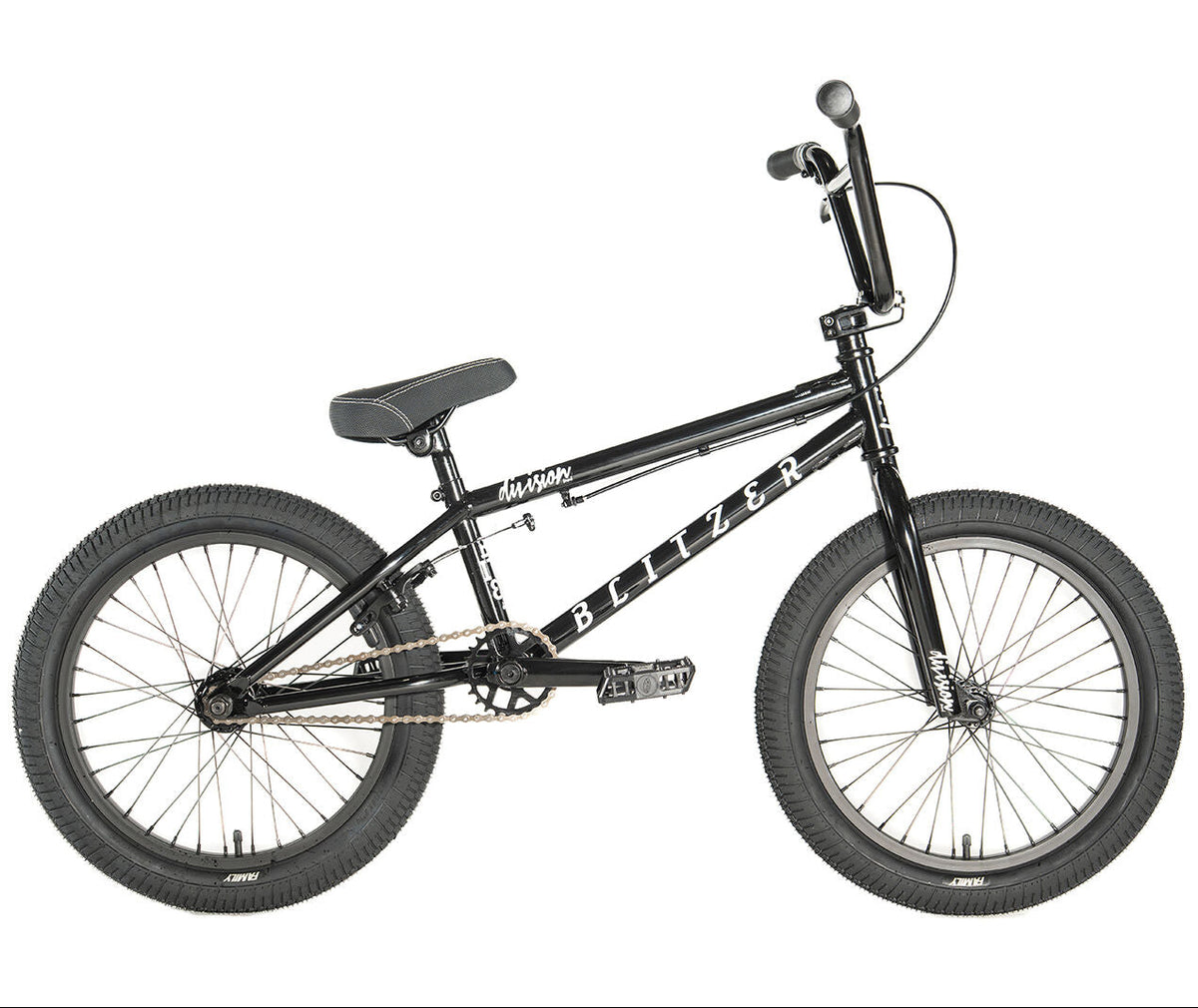 division blitzer 18 inch bmx bike in black with white stickers
