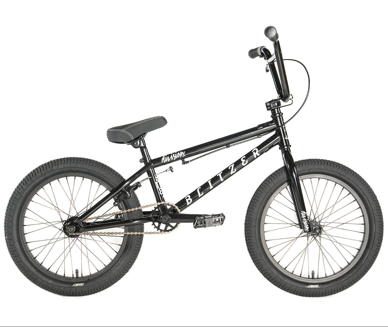 division blitzer 18 inch bmx bike in black with white stickers