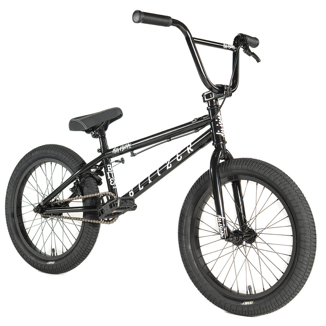 division blitzer 18 inch bmx bike in black with white stickers