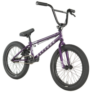 division blitzer 18 inch bmx bike in metallic purple with white stickers