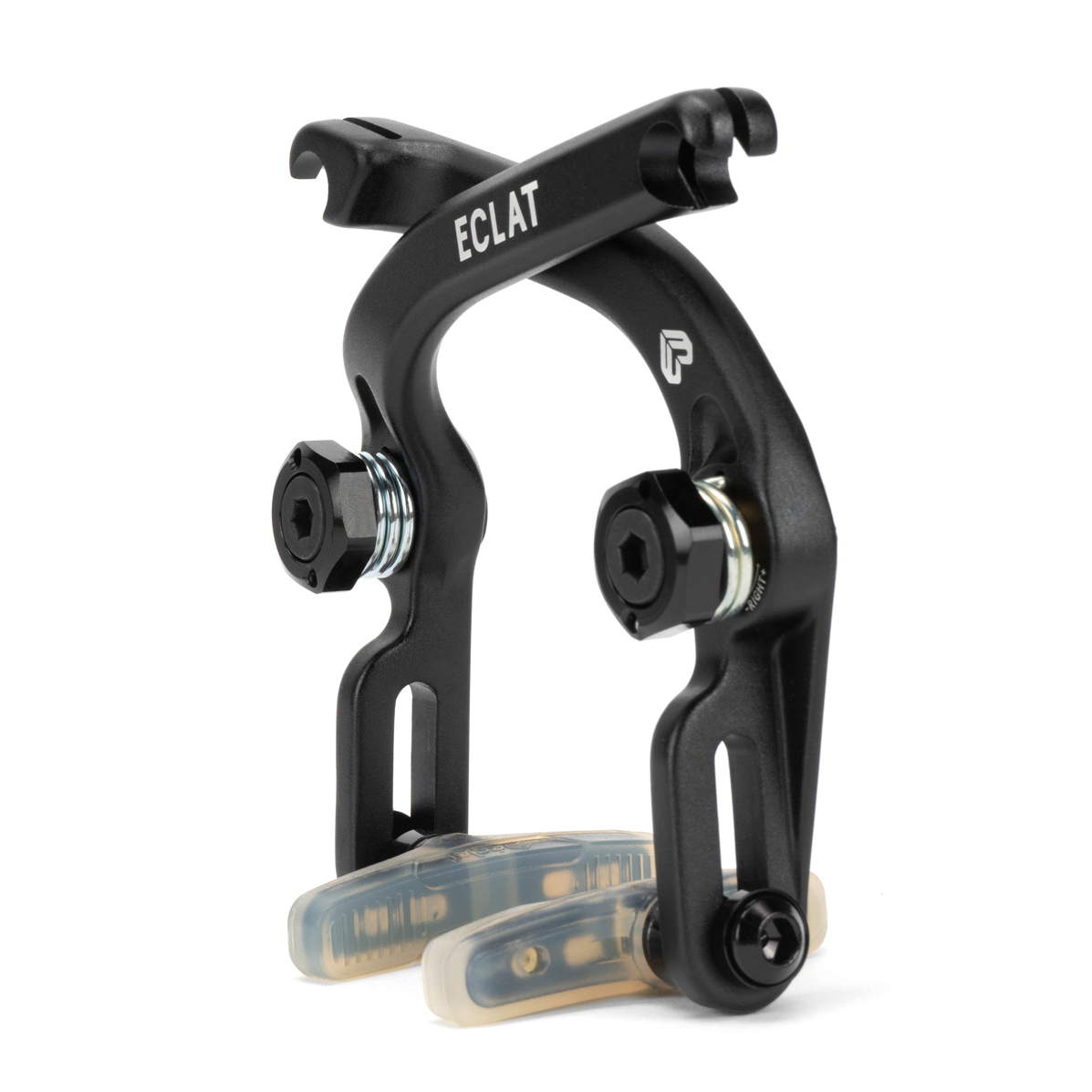 Black bicycle caliper with 'Eclat' branding on a white background