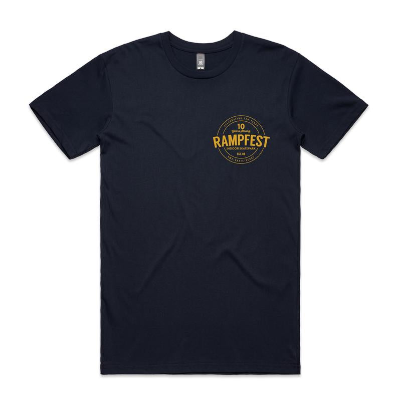Youth Rampfest 10 Year Anniversary Tee - Navy/Gold - RampFest Indoor Skate Park Melbourne