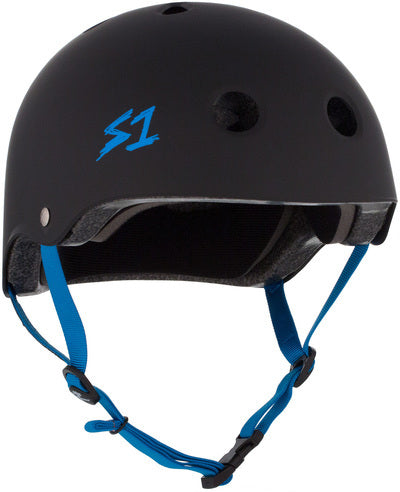 S1 Lifer Helmet - Black Matte/Cyan Straps - RampFest Indoor Skate Park Melbourne