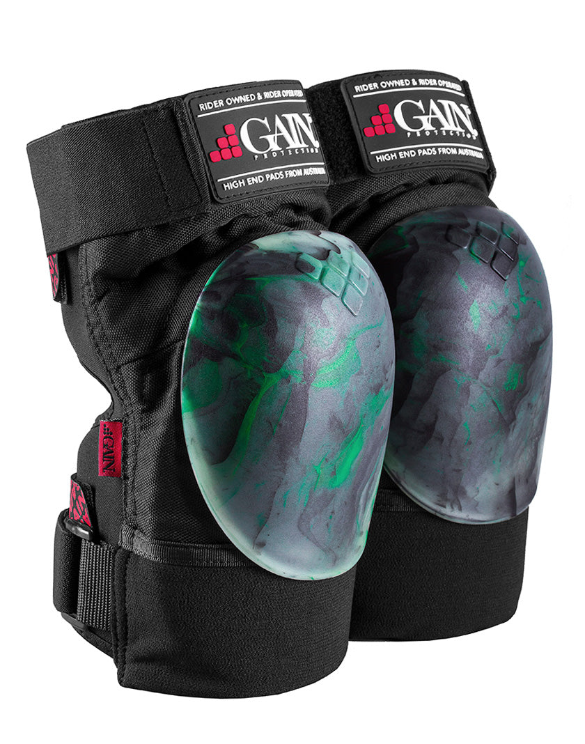 GAIN Protection THE SHIELD Hard Shell Knee Pads - Green/Black Swirl Caps