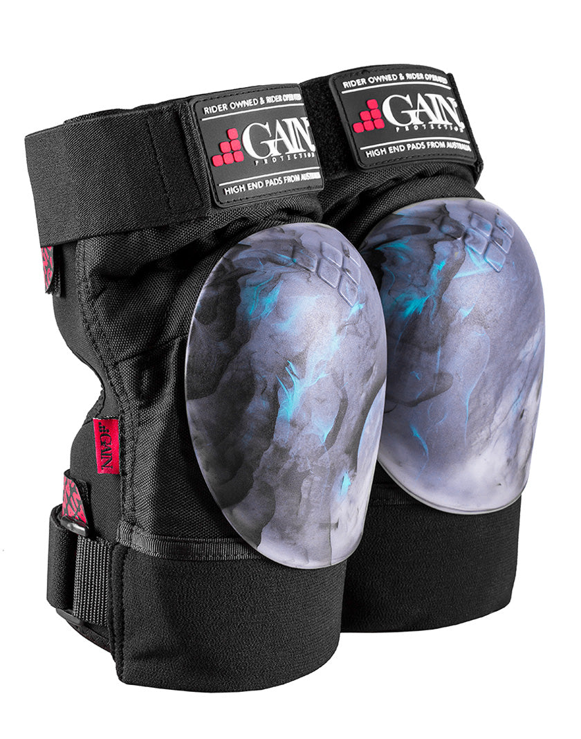 GAIN Protection THE SHIELD Hard Shell Knee Pads - Teal/Black Swirl Caps